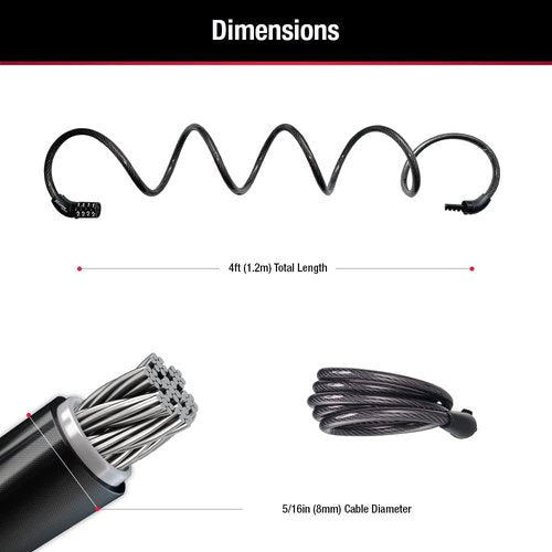 Master Lock Black Set | Preset Combination Bike Lock - Weather Resistant Vinyl Coating, 4 Feet Long, Pack of 2