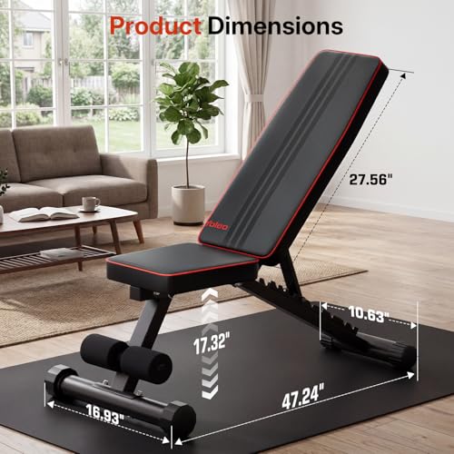 YOLEO Red Adjustable Weight Bench for Full Body Workout, Foldable Incline/Decline/Flat Training