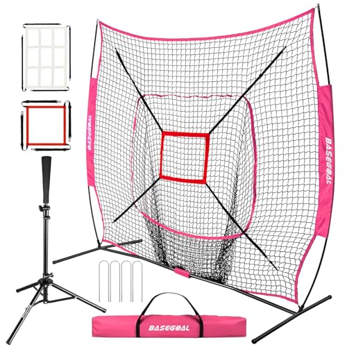Purple 7x7ft Baseball Practice Net with Batting Tee & Strike Zone - Easy Setup