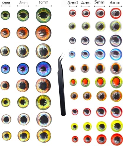 Complete Lure Eyes Kit 876Pcs - 3D/4D/5D Dome Eyes with Tweezer for Fly Tying & DIY Bait Making