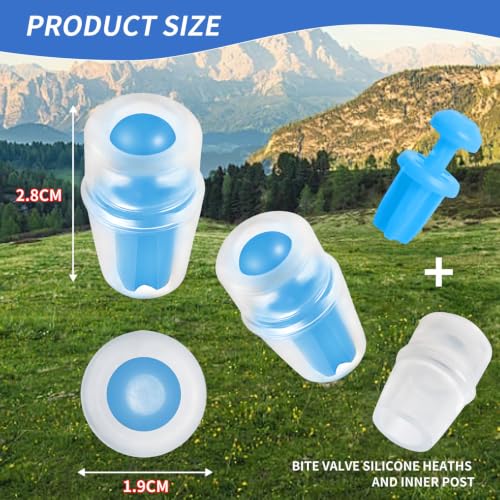 Blue 4-Pack Water Bottle Bite Valve Replacement with Shutoff & Tube O-Ring