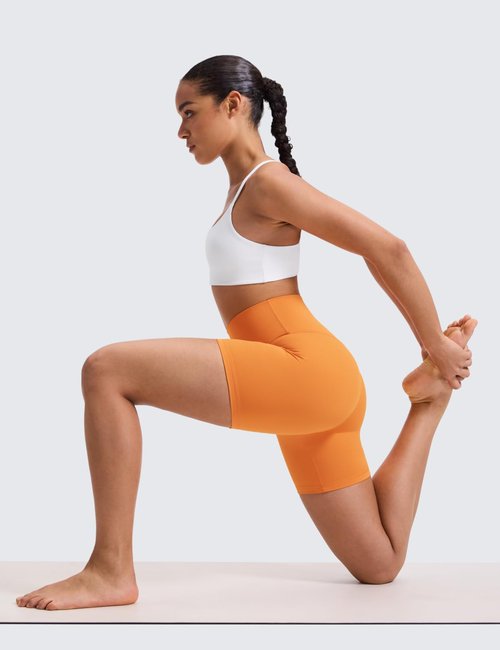 CRZ YOGA ButterLuxe Biker Shorts 6" - High Waisted Workout Running Volleyball Spandex Yoga Womens Tiger Orange Medium