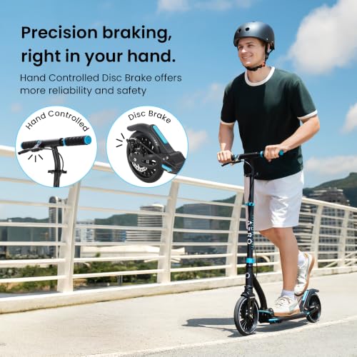 AERO MOBILITY Big Wheel Kick Scooter for Kids Teens Adults Black A230L Disc Brake
