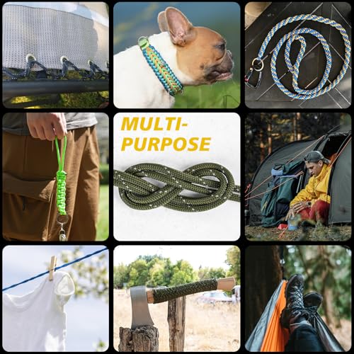 Reflective Paracord Rope 1000lb, 50ft – Tactical Camping & Survival Cord, Army Green
