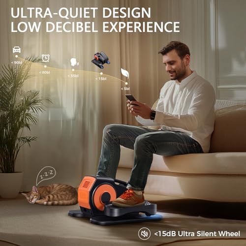 Under Desk Elliptical Machine - Low Impact Leg Exerciser for Seniors - Orange-Black