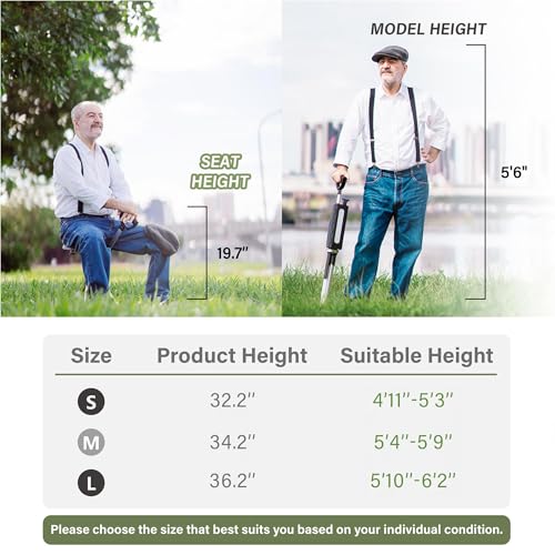 STEP2GOLD Ta-Da Chair Series 2 Folding Walking Stick & Seat M, Black, Lightweight Aluminum