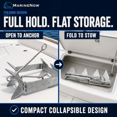 MarineNow 25 lb Folding Box Anchor for Boats Up to 40 ft - Galvanized, Compact & Rust-Resistant
