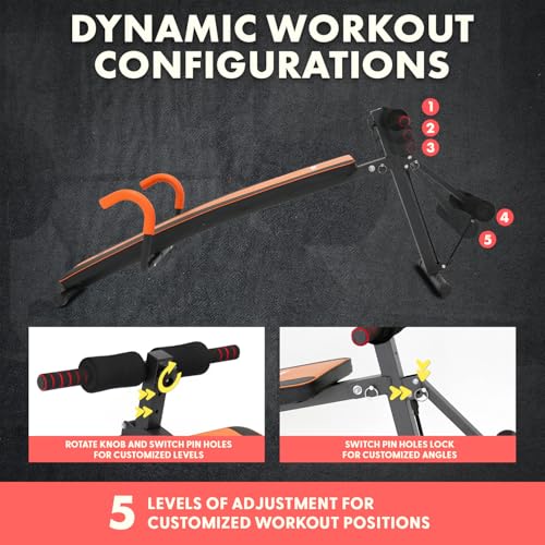 Adjustable Sit Up Bench for Abs with Reverse Crunch Handle - Heavy Duty Core Workout Equipment
