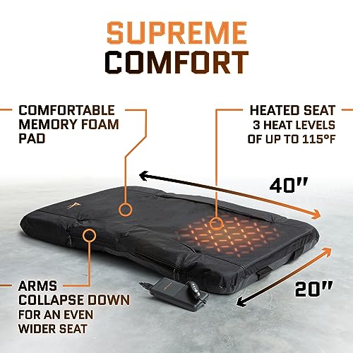 Black Heated Stadium Bleacher Seat with Back Support and USB Battery - Foldable & Cushioned