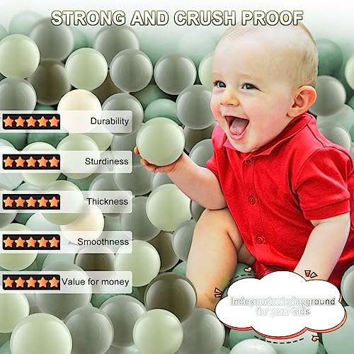 Clear Ball Pit Balls - 2.2 Inch Non-Toxic, Crush Proof Plastic Toy Balls, 100 Pack in Pearl Light Green, Green & White - Safe for Kids