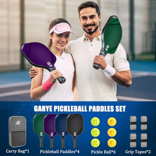 Pro Honeycomb Pickleball Paddle Set of 4 - USAPA Approved Carbon Fiber Rackets with Balls & Bag - Lightweight