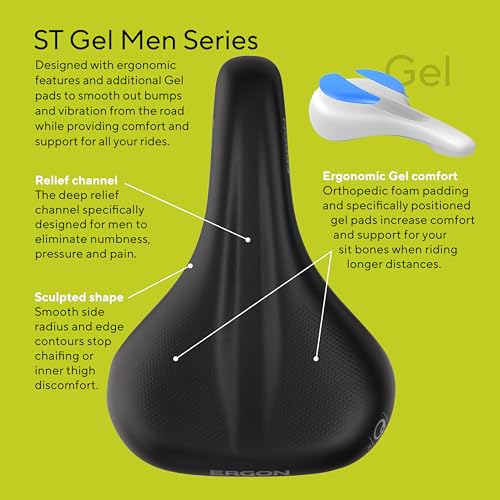 Ergon Men's ST Gel Bicycle Saddle Medium/Large Black - Touring & E-Bike Comfort