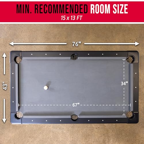 GoSports 6 Ft Foldable Pool Table with Accessories - Black Frame & Gray Felt, Portable Billiards Game