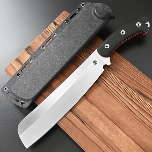 Silver Fixed Blade Knife with Carbon Fiber Handle, DC53 Steel, Full Tang, Sheath for Camping & Hunting