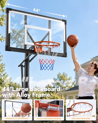 FirstAsk Black 10FT Adjustable Outdoor Basketball Hoop System with 44" Backboard & Wheels