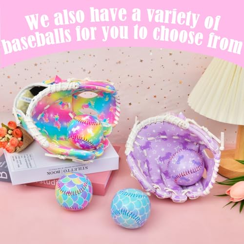 Kids Baseball Glove Rainbow Unicorn 9" Softball Mitt for Beginners