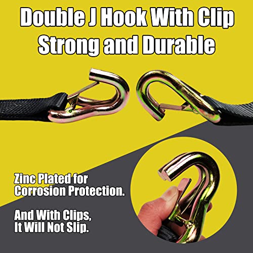 Heavy Duty Car Trailer Tie Down Straps Kit 4 Pack - 2x8ft & 36in Ratchet Straps with J-Hooks, 10,000lbs Capacity