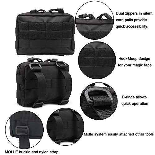 2 Pack Tactical Water-Resistant Utility Pouches - Black & Black