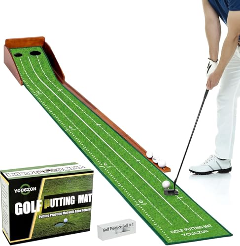 YOUCZON Indoor Golf Putting Green Mat with Dual Holes - Premium Velvet Surface, Portable Practice Aid, Gift for Golfers