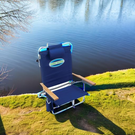 Navy 5-Position Lay Flat Folding Backpack Beach Chair with Cooler & Towel Bar - Tommy Bahama