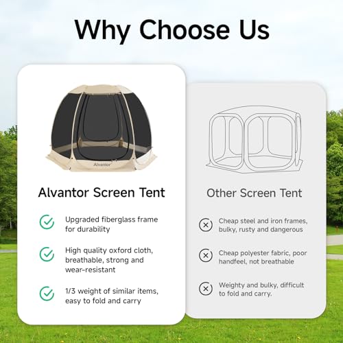 Alvantor 10'x10' Beige Pop Up Screen House Tent with Mosquito Netting & UPF 50+ Sun Protection