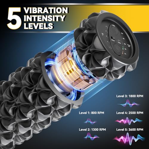 LTHTRADE Black 5-Speed Rechargeable Vibrating Foam Roller for Muscle Recovery