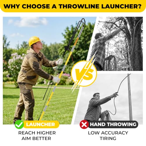 AELIVET Arborist Throw Line Launcher with Trigger & 12 oz Weight Bag, Fiberglass Pole for Tree Climbing & Maintenance