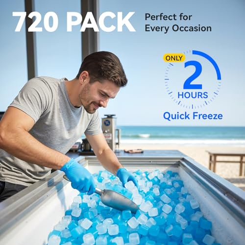 720 Blue & White Reusable Ice Cubes - Refreezable Plastic Ice Blocks for Drinks & Cold Storage