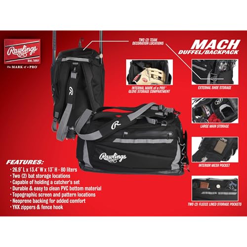Rawlings MACH Hybrid Baseball & Softball Equipment Bag - Black