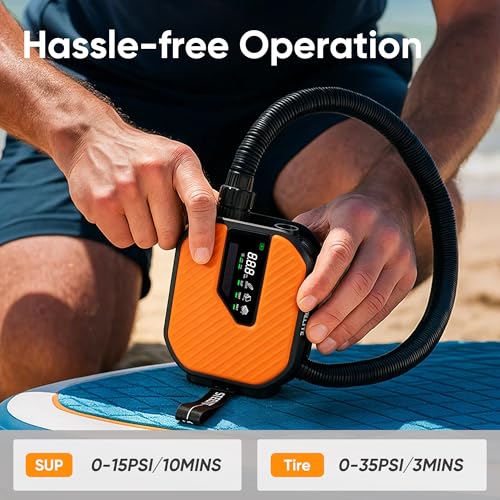 Steelite Portable Electric Paddle Board Pump Yellow 50PSI High Pressure SUP Inflator