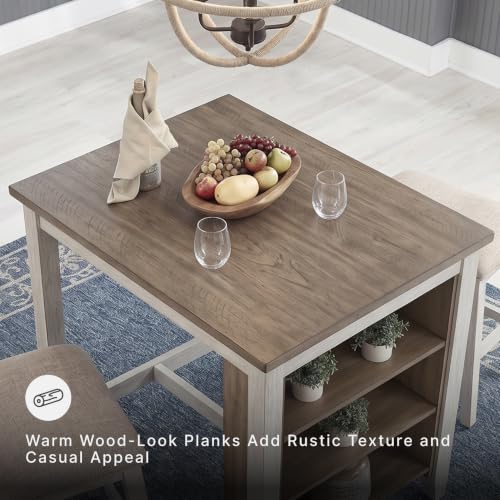 Whitewash 3-Piece Counter Height Dining Table Set with Bar Stools