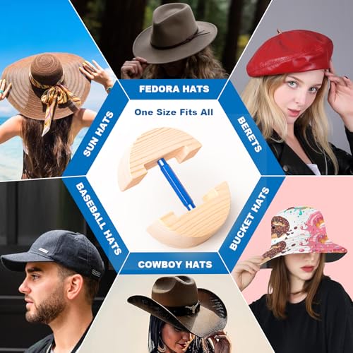 Adjustable Wooden Hat Stretcher for Fitted Caps - Round Square Blue / Large