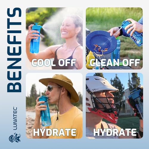 Lunatec 1000ml Water Bottle with Mist, Shower & Hydration Spray - 3 Modes, Leakproof