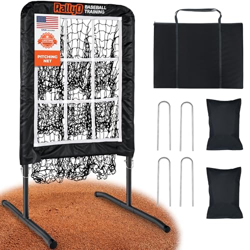 Rallyo Training Net - 9 Hole Baseball & Softball Pitching Target with Strike Zone, Adjustable & Portable Practice Equipment