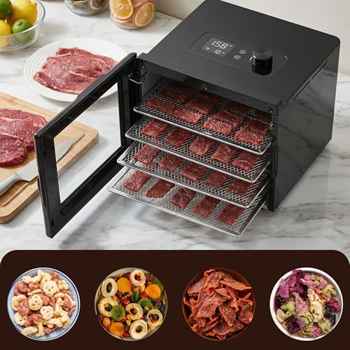 Food Dehydrator with 4 Plastic Trays - Adjustable Temp & Timer