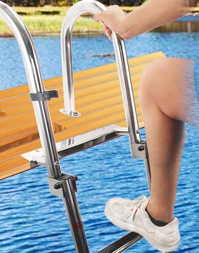 Mojiate M2599 4-Step Stainless Steel Telescoping Dock Ladder - Heavy Duty, Foldable, 600lbs Capacity