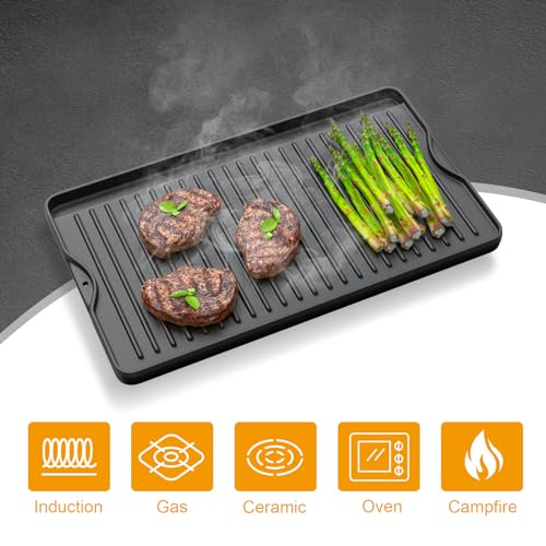 16" x 24" Reversible Cast Iron Cooking Griddle - Pre-Seasoned, Double-Sided, Camp & Kitchen Use - Variation of THIS Listing 16" x 24" x 1"