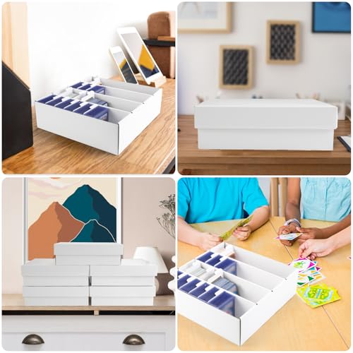 Trading Card Storage Box 4 Row 3600 Capacity with Divider White 3-Pack