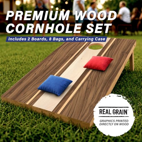 Walnut Cornhole Boards Set - Regulation Size 4x2 ft Wooden Lawn Game