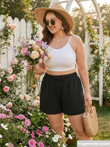 Plus Size Relaxed Fit Shorts for Women with Pockets - Black 3X