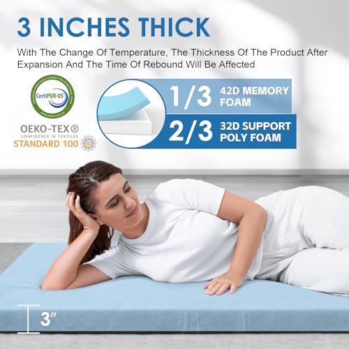 KingChii Blue 75x30x3 Inch Memory Foam Camping Mattress - Waterproof Travel Pad