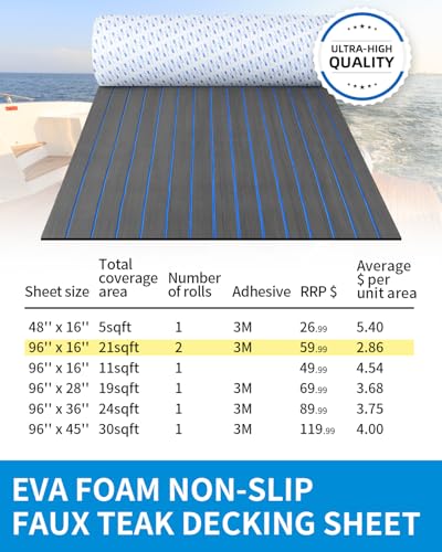 Oceanbroad Boat Flooring 96x36 Inches Dark Gray with Blue Seam Lines - 24 sqft