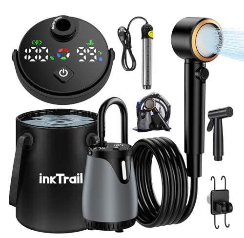 InkTrail Portable Shower with Heater & Bucket - Camping, Hiking, Outdoor