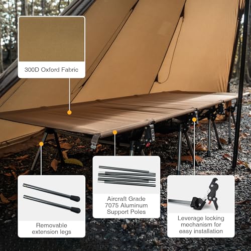 Extra Large Camping Cot with Extending Legs - Coyote Brown