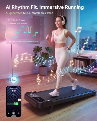UREVO Black Smart Incline Walking Pad Treadmill with 12% Manual Incline, 7-Layer Belt, App Control, 300lbs Capacity