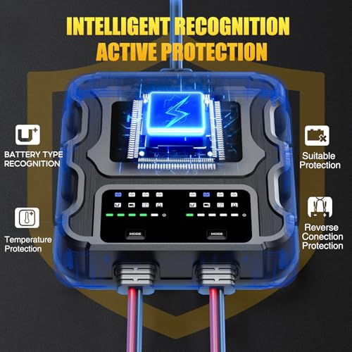 SOARFLY 2 Bank Marine Battery Charger 10A Waterproof 12V for Boat RV Lithium AGM