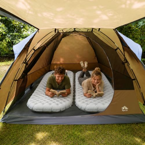 Night Cat Khaki Family Camping Tent for 2-3 Persons with Porch, Waterproof & Easy Setup