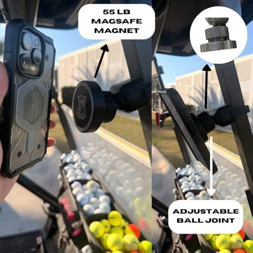 Luna's V2.6 Magnetic Golf Cart Phone Holder & Mount - MagSafe Compatible, Black