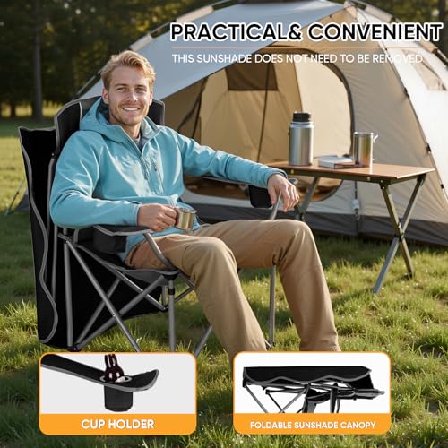 Folding Camping Chair with Canopy Shade - Portable Outdoor Beach & Travel Seat