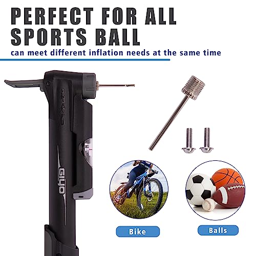 Portable Bike Pump with Pressure Gauge - Compatible with Presta & Schrader Valves, Frame Mount, Tire Repair Kit, 120 PSI